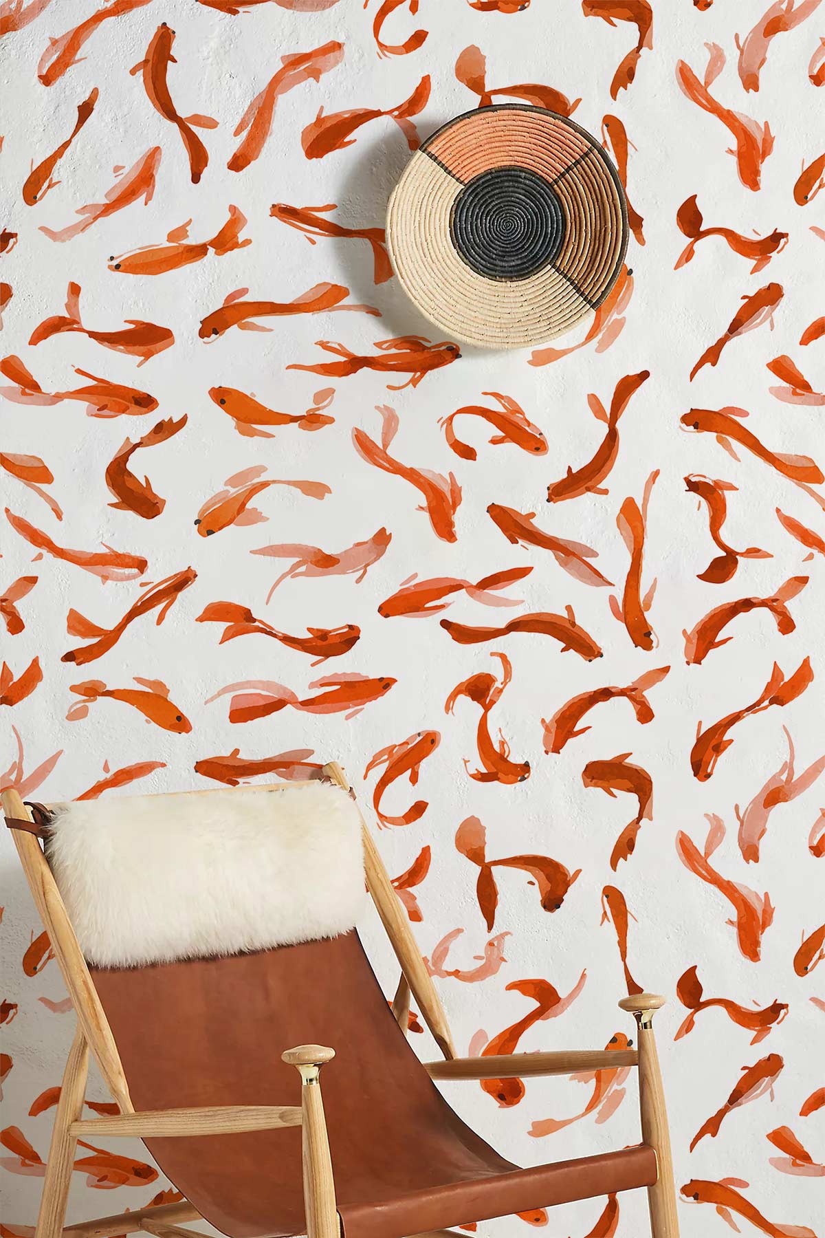 Elegant Orange Koi Fish Patterned Wallpaper - Tranquil Aquatic Decor Style