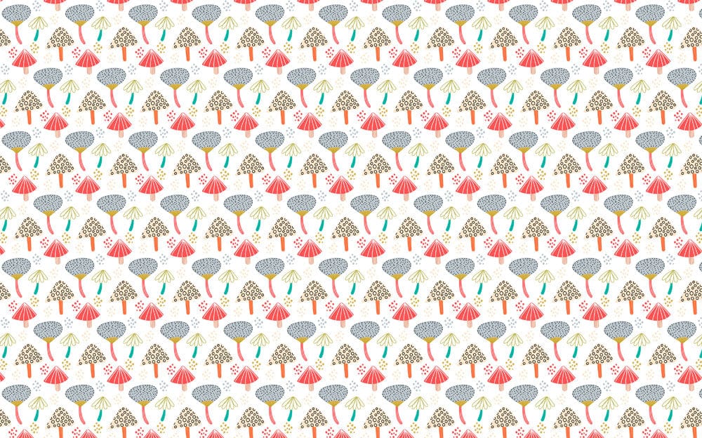 Gray & Red Mushrooms Wallpaper Mural