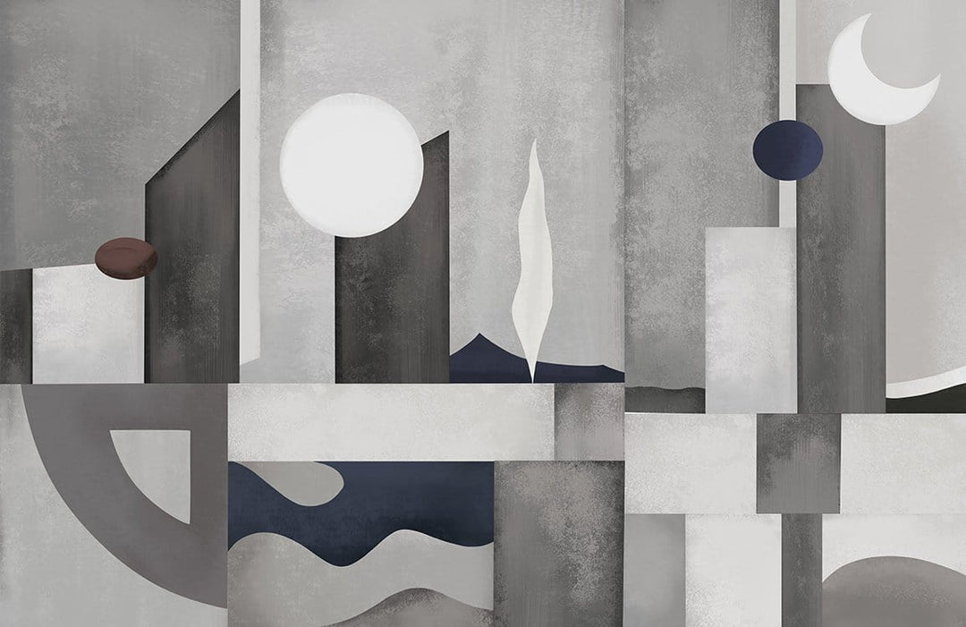 Monochrome Geometric Abstract Mural Wallpaper - Contemporary Grey Artistic Design