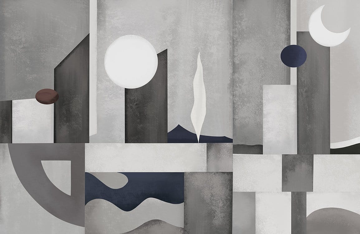 Monochrome Geometric Abstract Mural Wallpaper - Contemporary Grey Artistic Design
