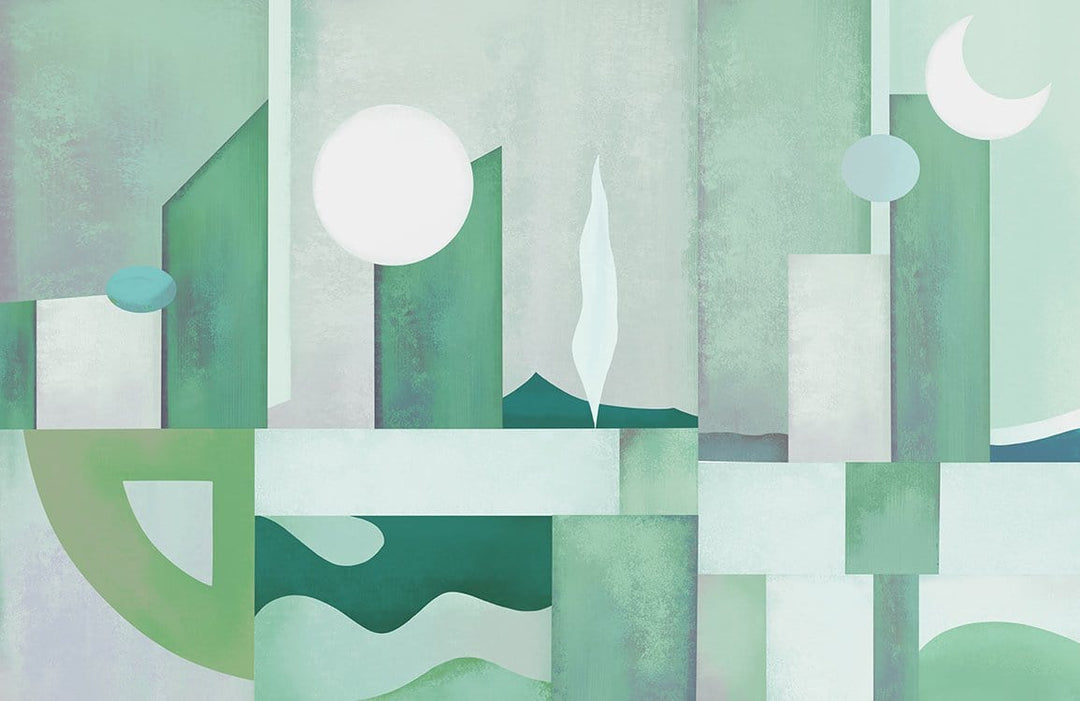 Abstract Geometric Green Mural Wallpaper - Modern Pastel Art Design Decor
