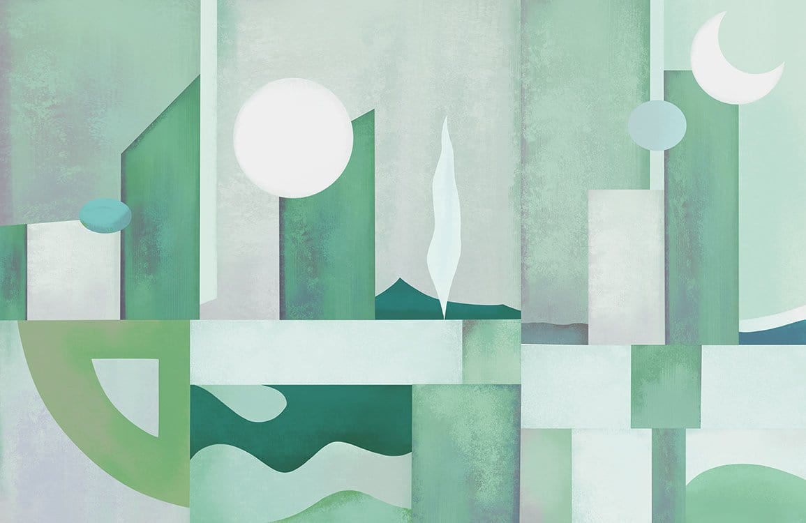 Abstract Geometric Green Mural Wallpaper - Modern Pastel Art Design Decor
