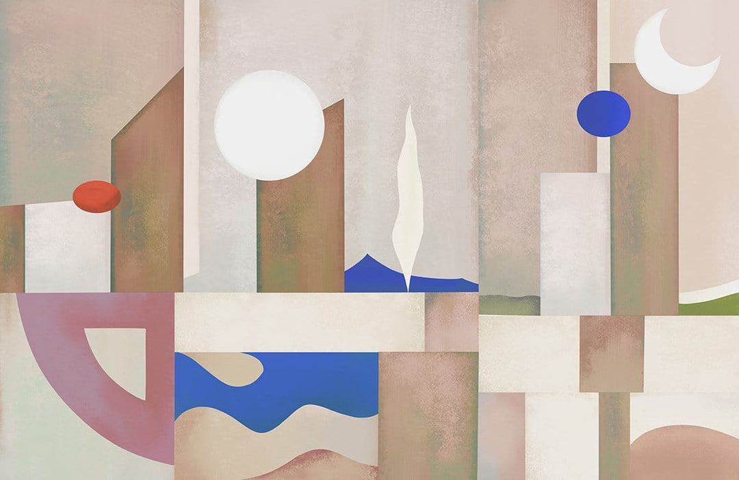 Abstract Geometric Mural Wallpaper with Earthy Tones and Modernist Style Design