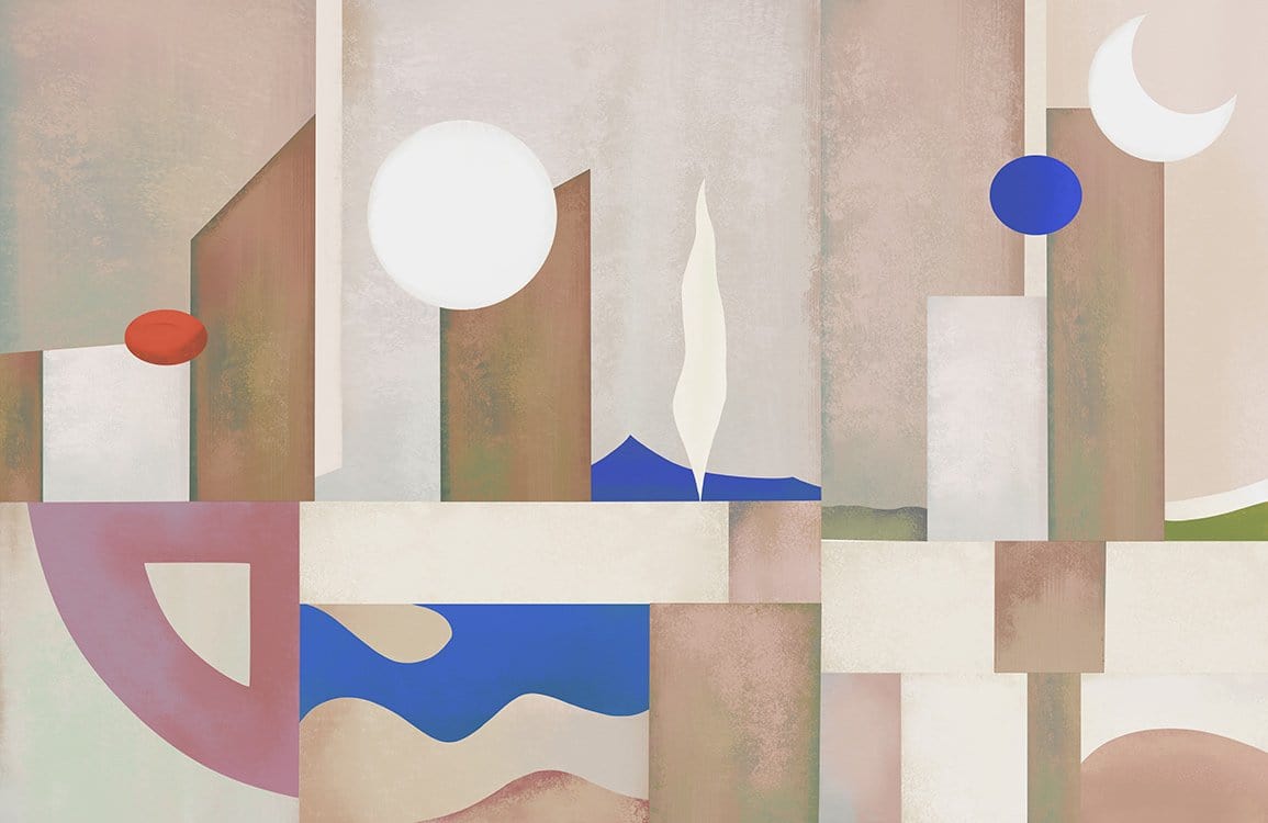 Abstract Geometric Mural Wallpaper with Earthy Tones and Modernist Style Design