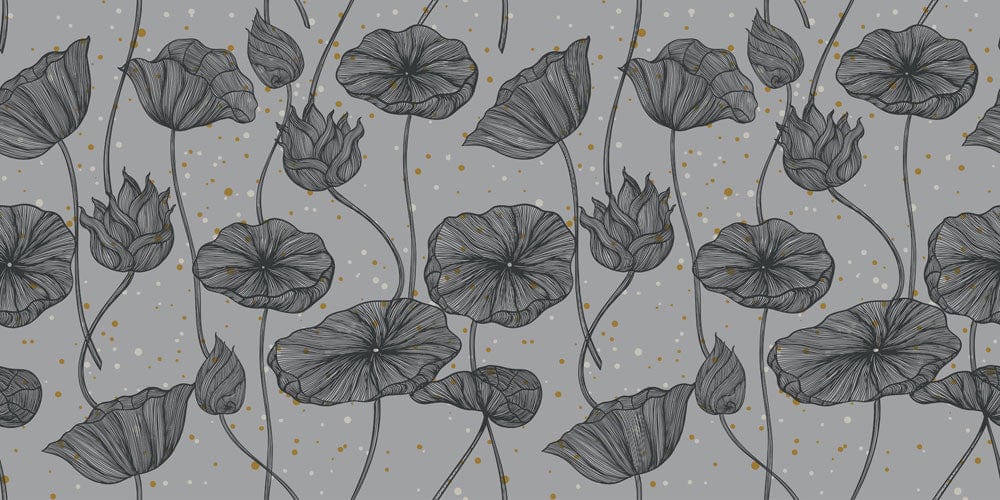 Grey Botanical Floral Pattern Wallpaper with Elegant Leaf Design Accents
