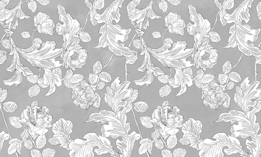 Gray Sketch Flowers Wallpaper Mural