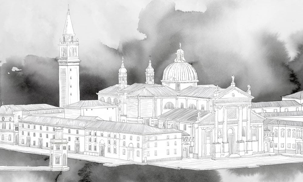 Monochrome Venetian Architecture Sketch Mural Wallpaper - Elegant Classic Design