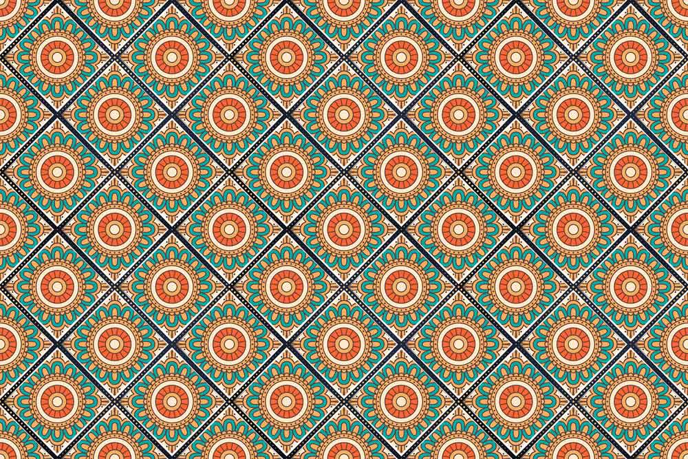 Vibrant Orange and Teal Geometric Moroccan-Style Patterned Wallpaper Design