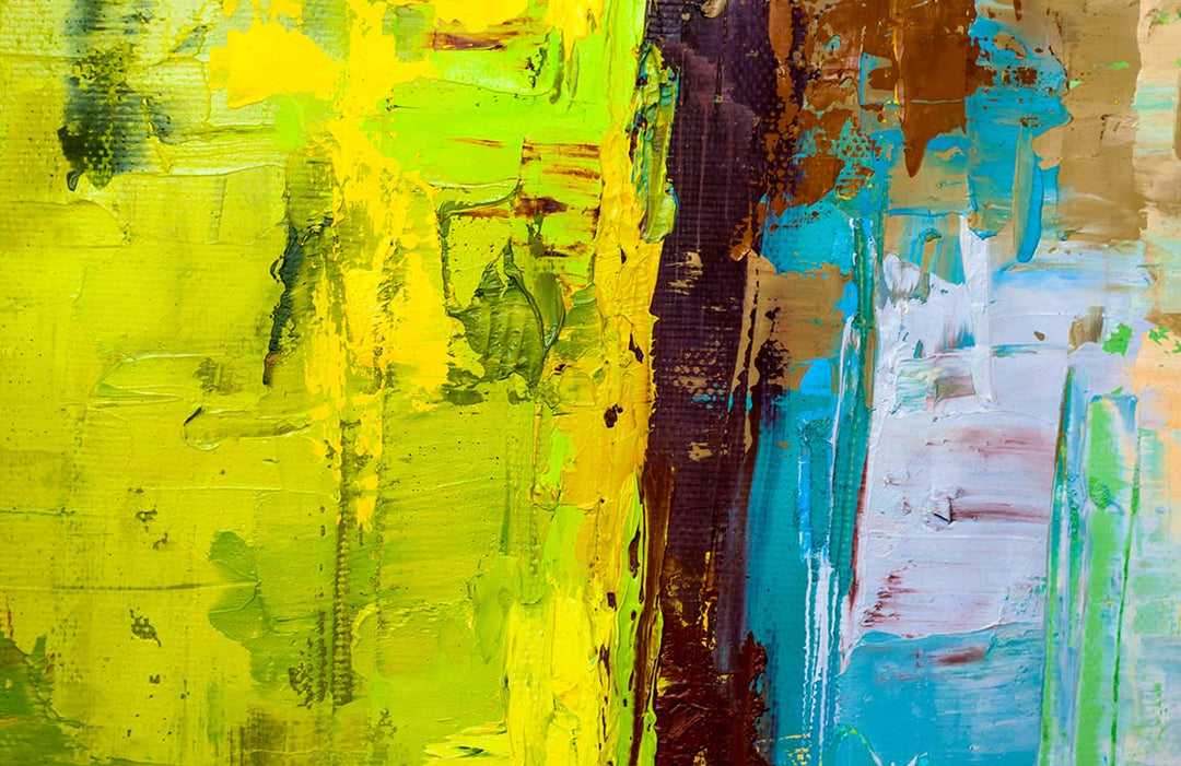 Vibrant Abstract Brushstroke Mural Wallpaper in Yellow, Blue, Green Tones
