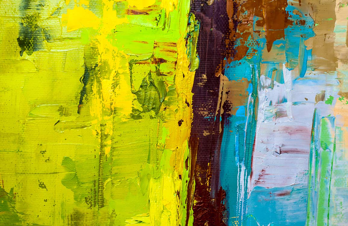 Vibrant Abstract Brushstroke Mural Wallpaper in Yellow, Blue, Green Tones