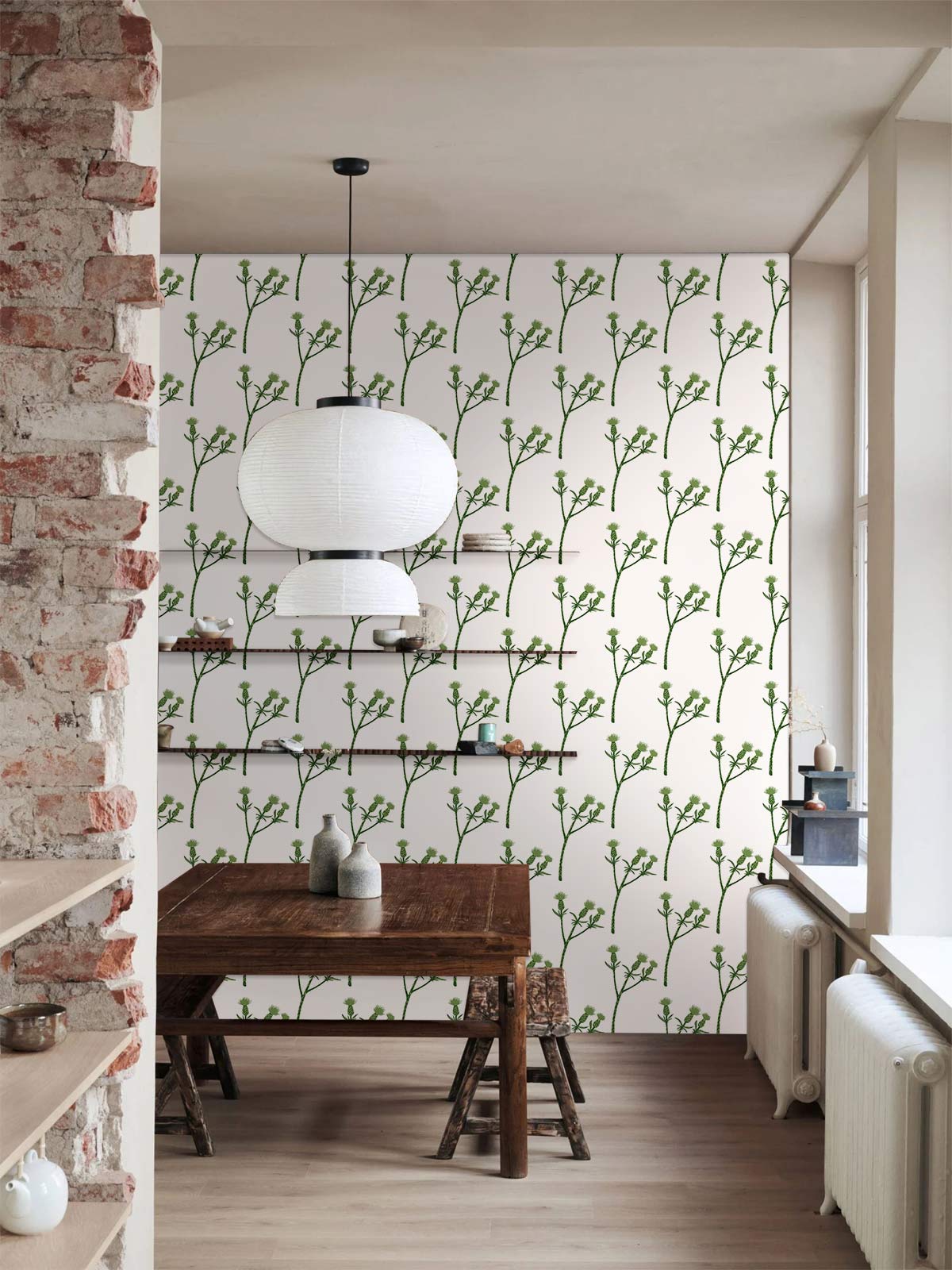 Elegant Green Botanical Floral Pattern Wallpaper - Natural Interior ...