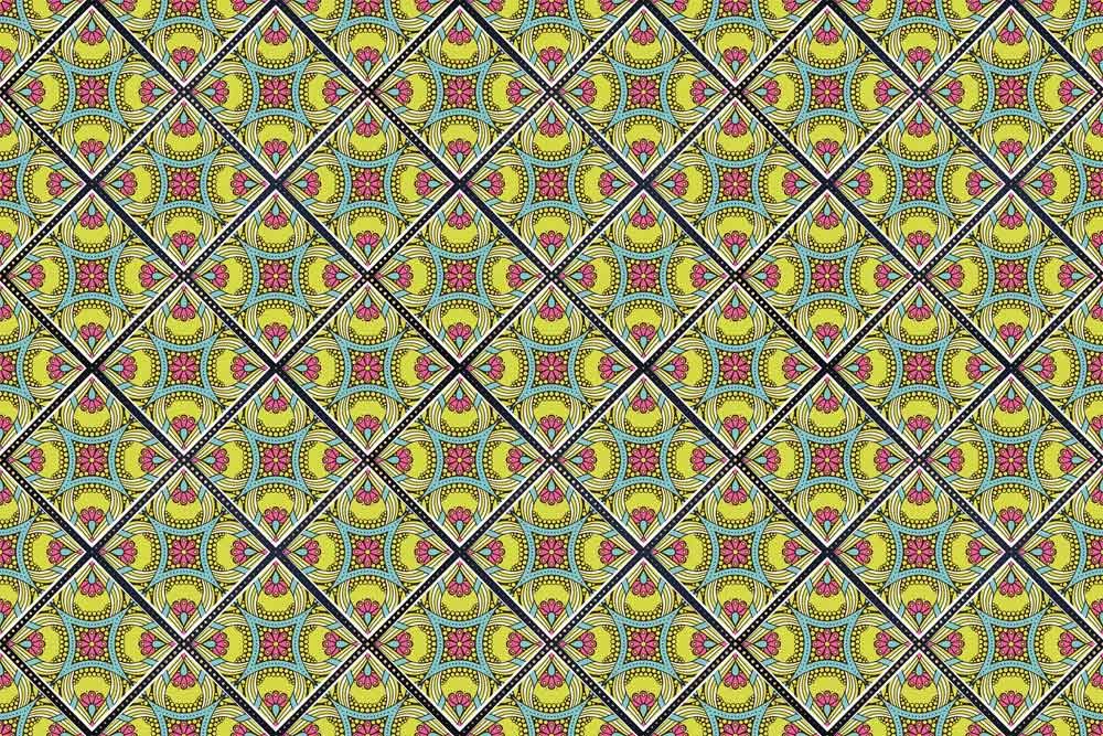 Vibrant Geometric Kaleidoscope Pattern Wallpaper in Yellow and Purple Tones