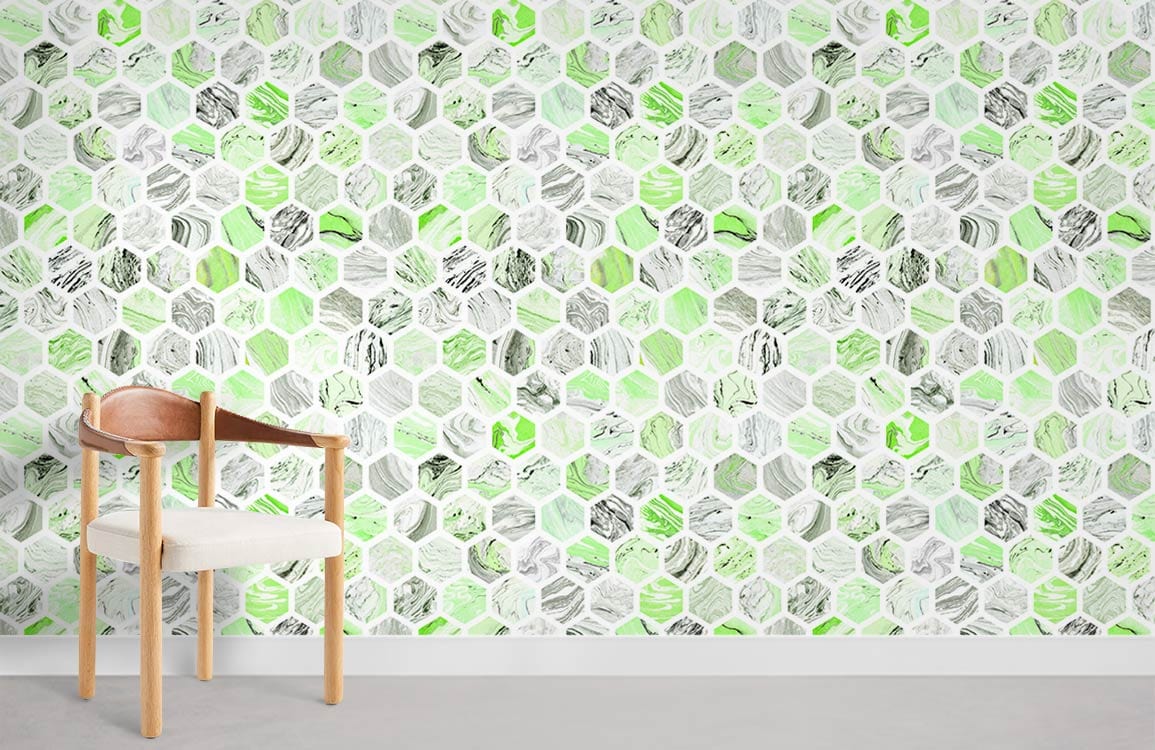 Green Hexagon Wallpaper Mural