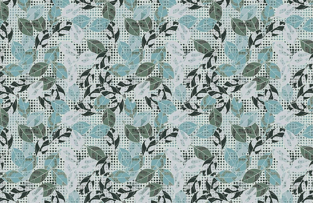 Elegant Teal and Grey Leaf Pattern Wallpaper - Contemporary Nature Design
