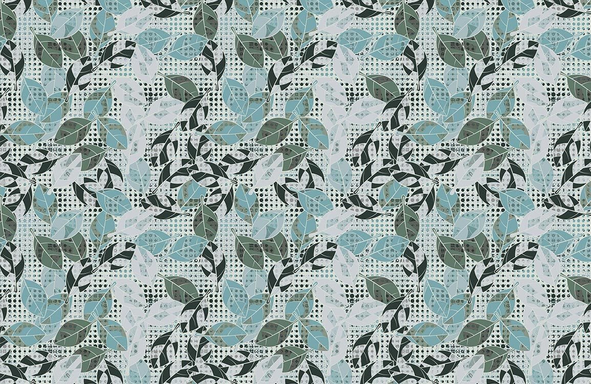Elegant Teal and Grey Leaf Pattern Wallpaper - Contemporary Nature Design