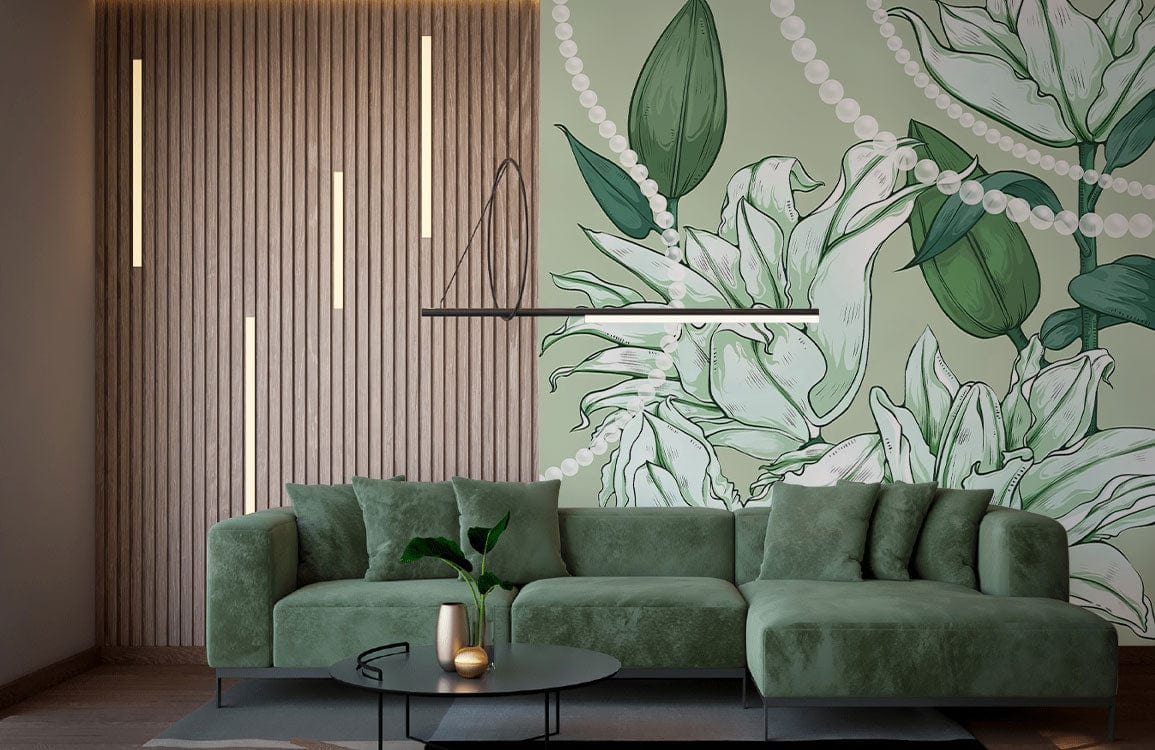 green lily flower wall mural living room decor
