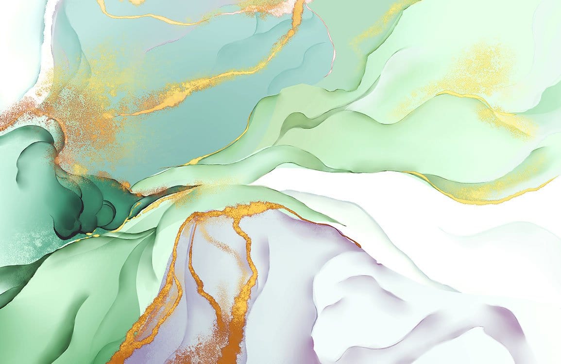 Luxurious Green and Gold Abstract Marble Mural Wallpaper for Elegant Interiors