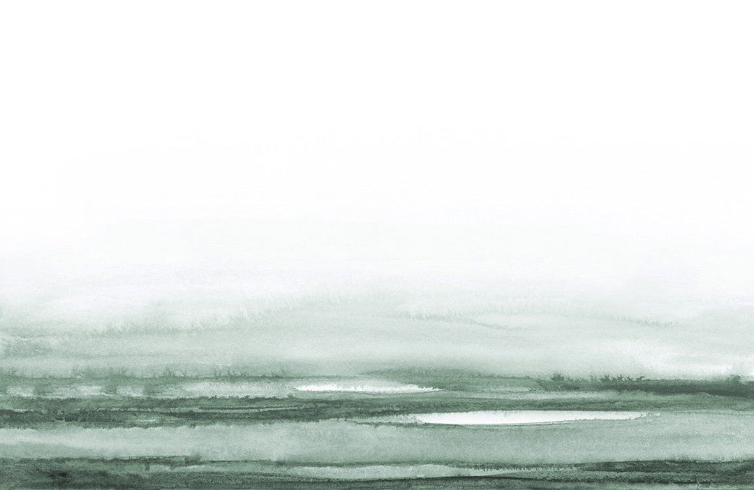 Serene Green Abstract Watercolour Landscape Mural Wallpaper for Tranquil Interiors