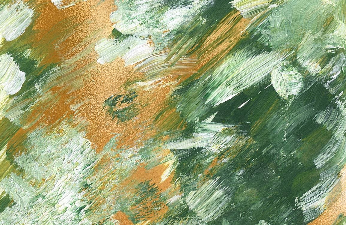 Elegant Green and Gold Abstract Brushstroke Luxury Mural Wallpaper Design