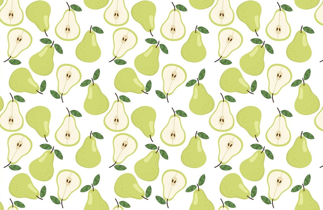 Retro Pear Bliss: Green Fruit Patterned Kitchen Wallpaper Design