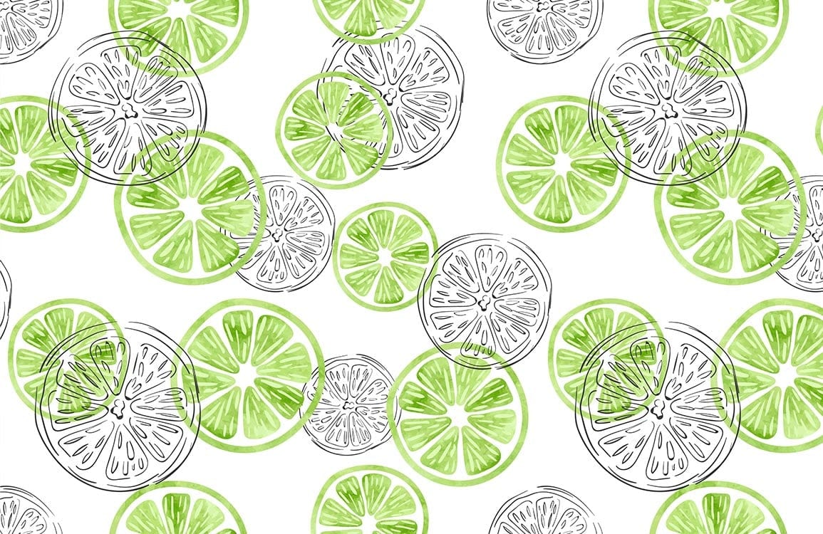 Vibrant Lime Citrus Illustration Wallpaper - Fresh Green Fruit Pattern Décor