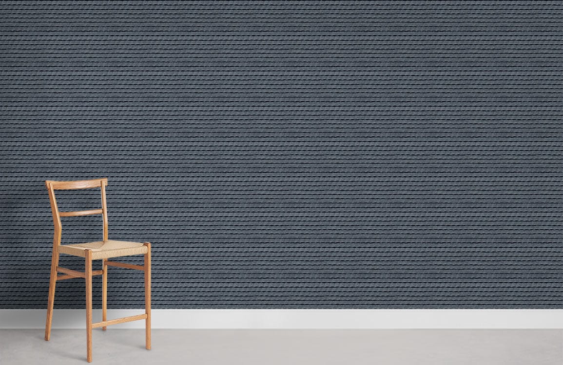 Luxe Charcoal Grey Textured Stripe Wallpaper with wooden chair, modern elegant home decor.