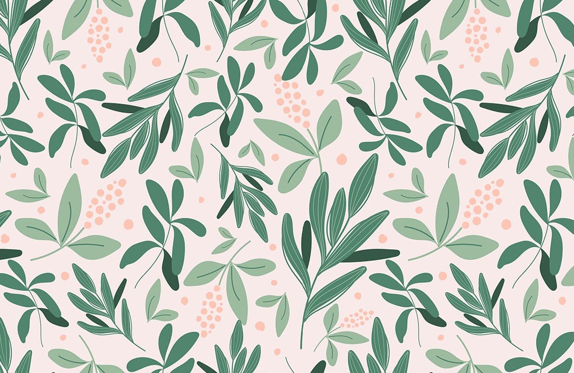 Organic Green Botanical Leaf Pattern Wallpaper for Fresh Modern Interiors