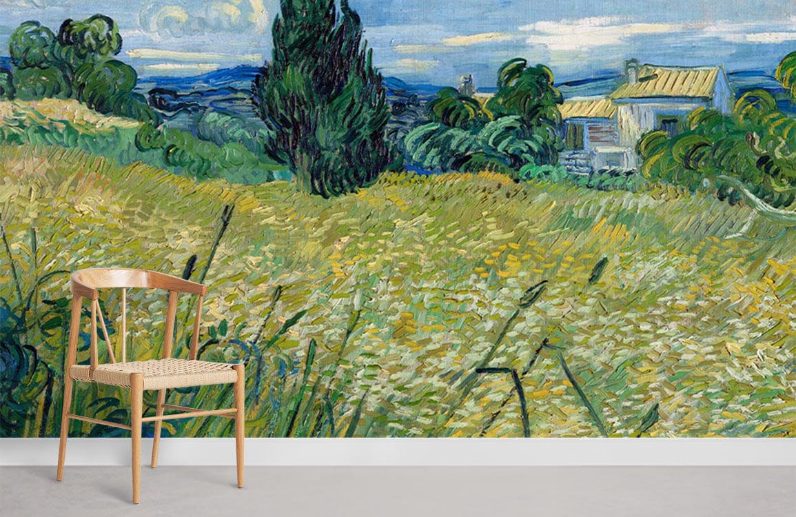 Green Wheat Field Mural Wallpaper Room