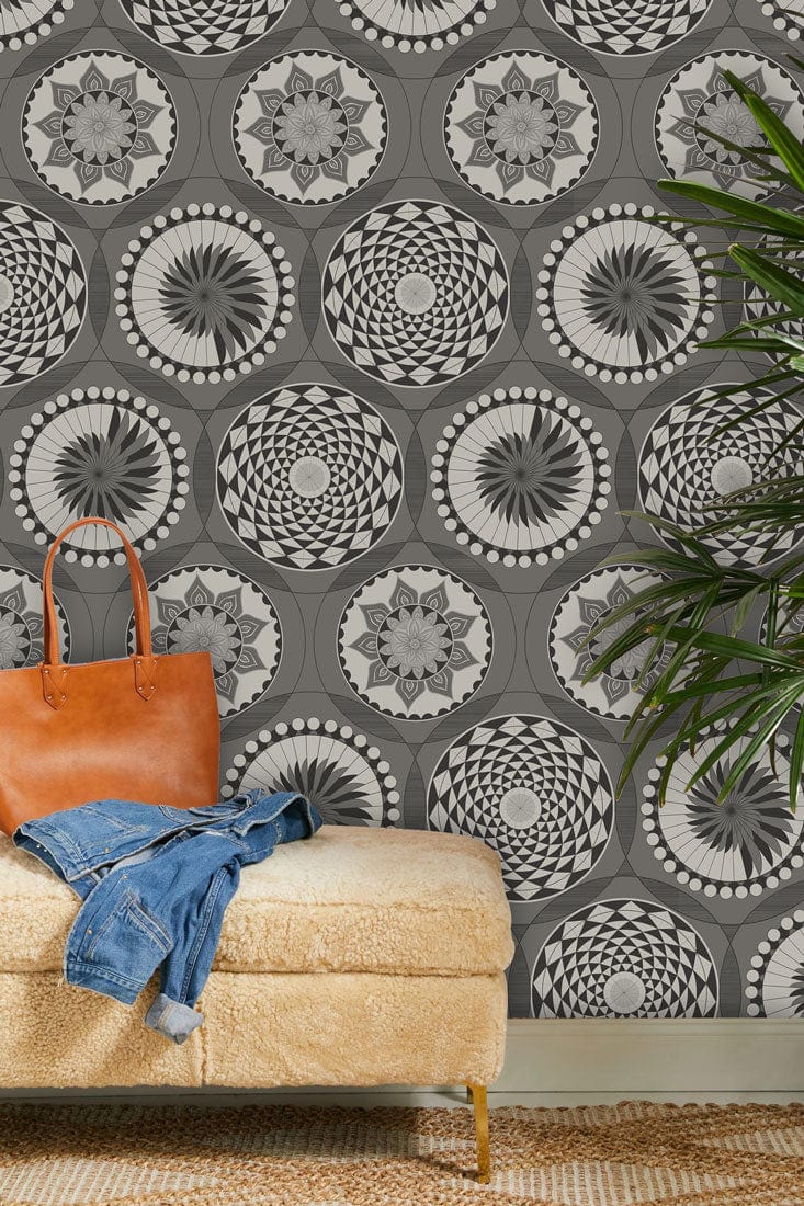 Monochrome Geometric Circle Pattern Retro Style Wallpaper Mural Design