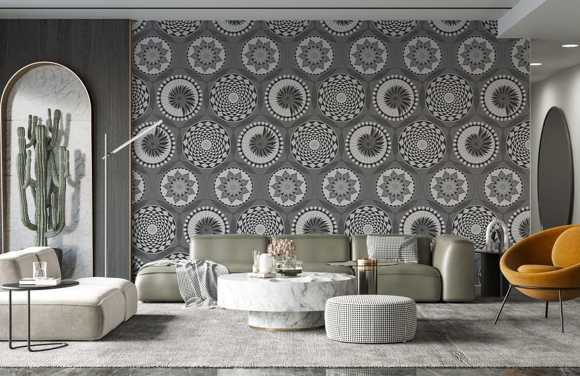 Grey Circles Around Wallpaper Mural
