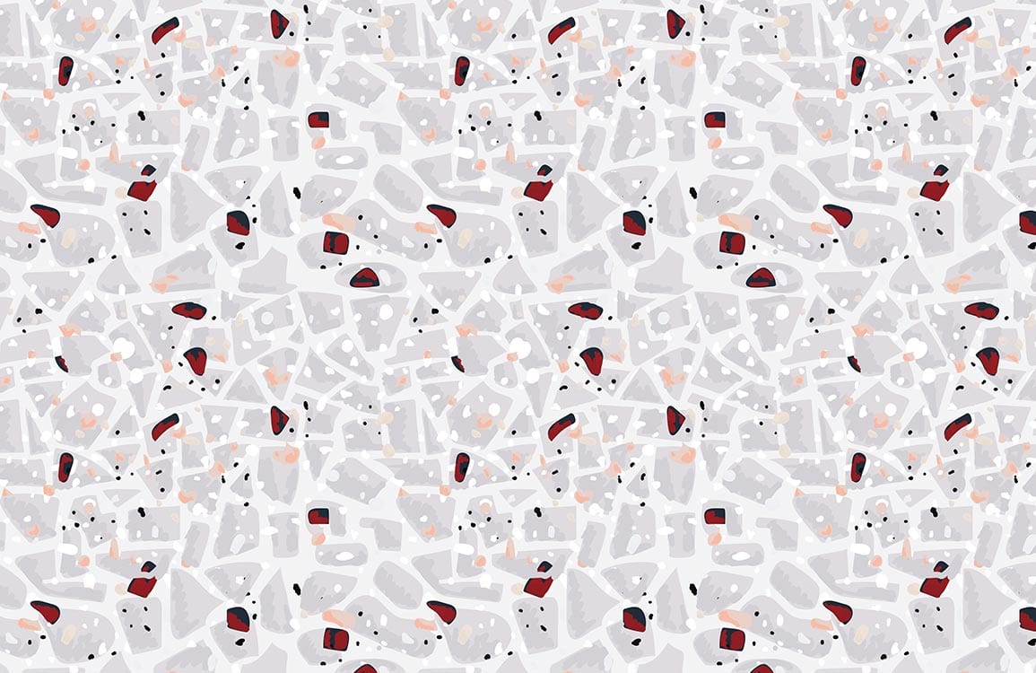 Contemporary Abstract Terrazzo Pattern Wallpaper in Grey, Red, Black, and White