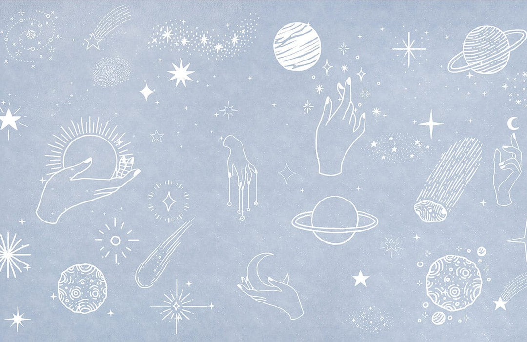 Celestial Dreams Blue Mystical Universe Themed Wallpaper for Bedrooms