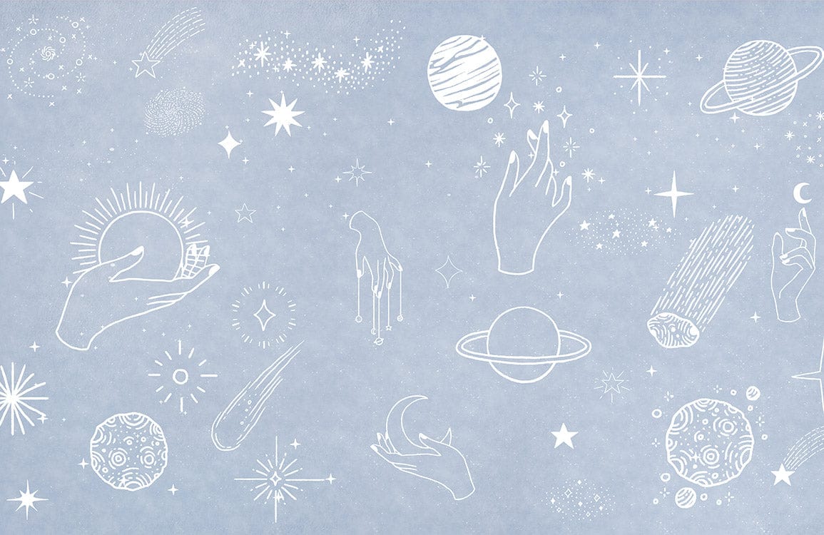 Celestial Dreams Blue Mystical Universe Themed Wallpaper for Bedrooms