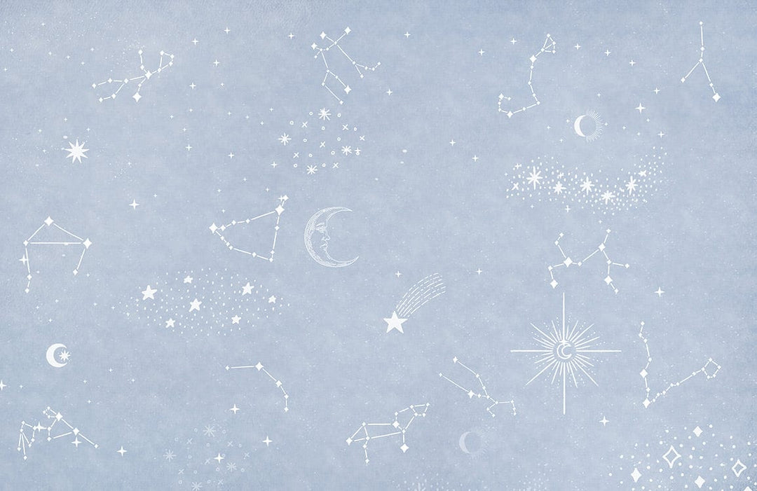 Celestial Dreams Light Blue Constellation Pattern Mural Wallpaper for Bedrooms