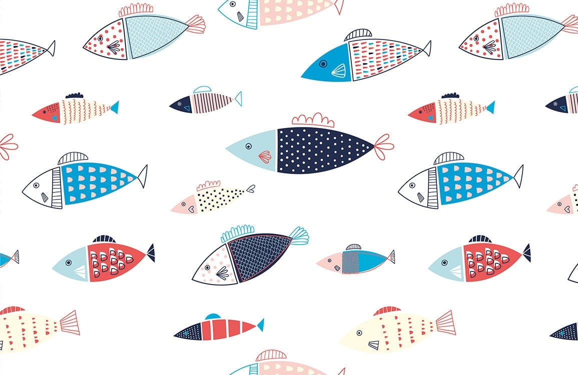 Playful Multicoloured Fish Pattern Children's Wallpaper for Nautical-Themed Rooms