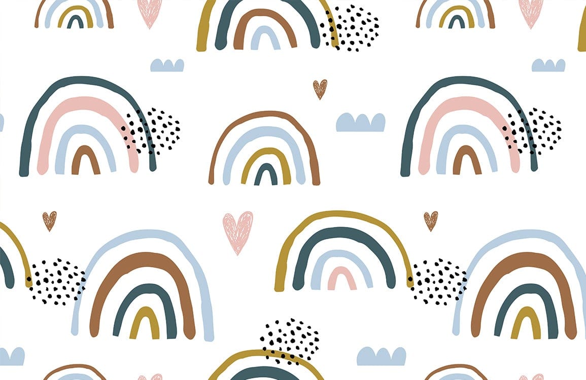 Children's Rainbow Heart Pattern Mural Wallpaper - Pastel Bohemian Style Decor