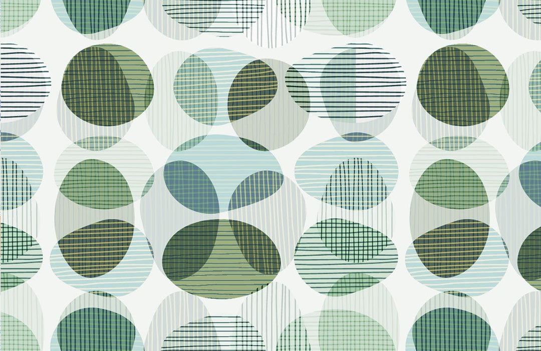 Abstract Geometric Green Circles Modern Retro Patterned Wallpaper Design