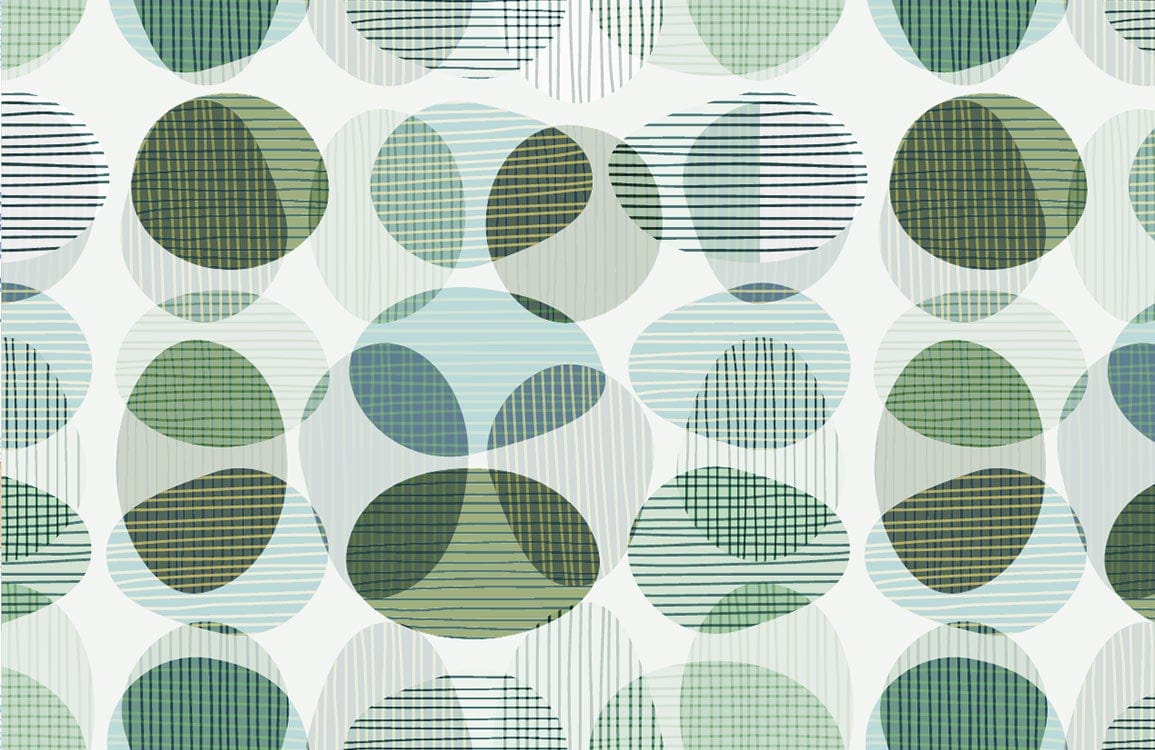 Abstract Geometric Green Circles Modern Retro Patterned Wallpaper Design