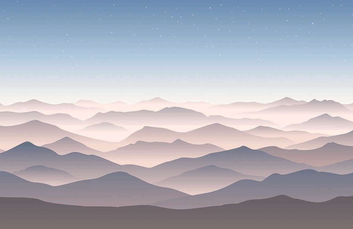 Dreamy Misty Mountains Landscape Mural Wallpaper in Soft Neutral Tones