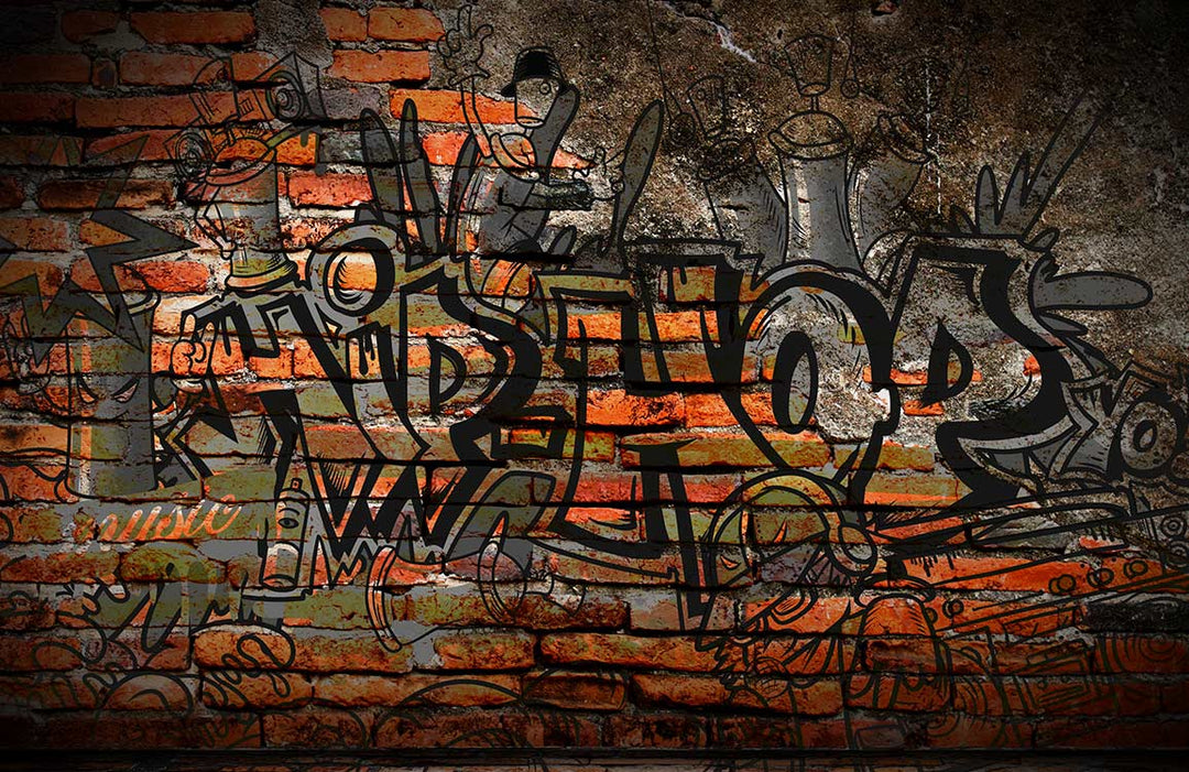 Urban Graffiti Brick Wall Mural Wallpaper - Bold Street Art Style Decor