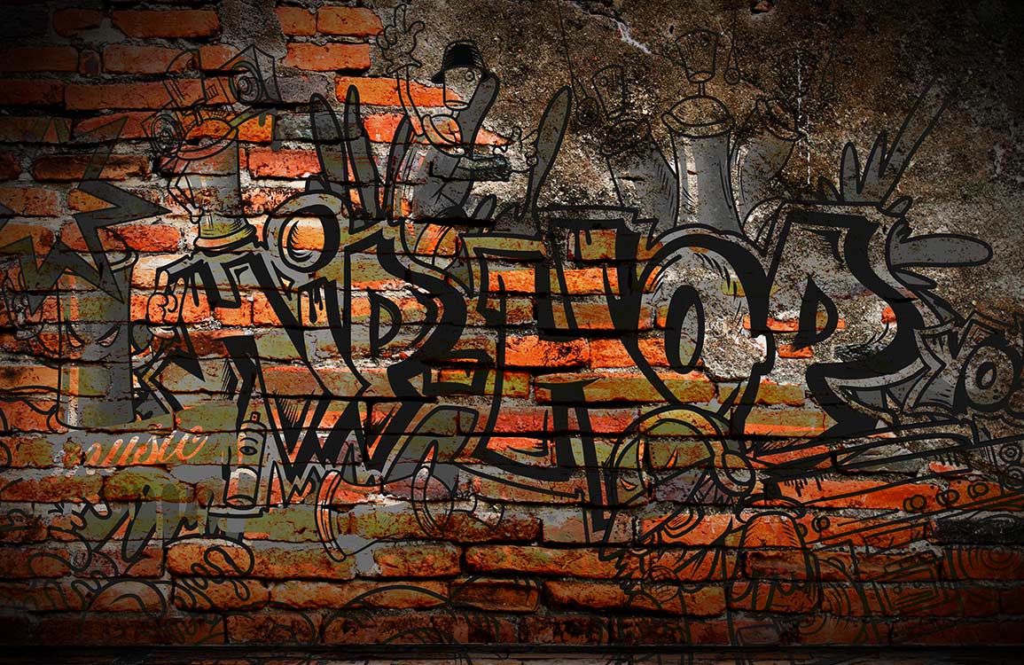 Urban Graffiti Brick Wall Mural Wallpaper - Bold Street Art Style Decor