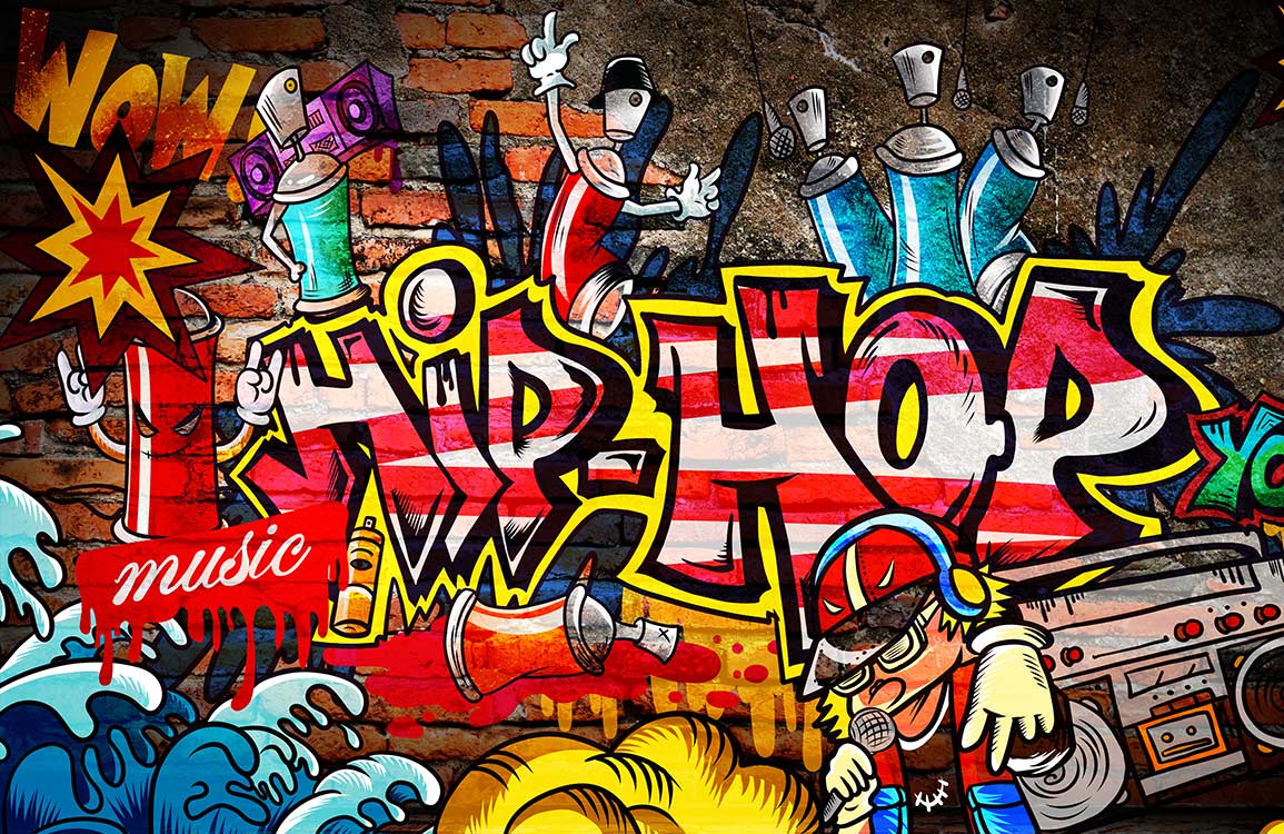 Vibrant Urban Graffiti Hip-Hop Art Mural Wallpaper - Bold Street Style