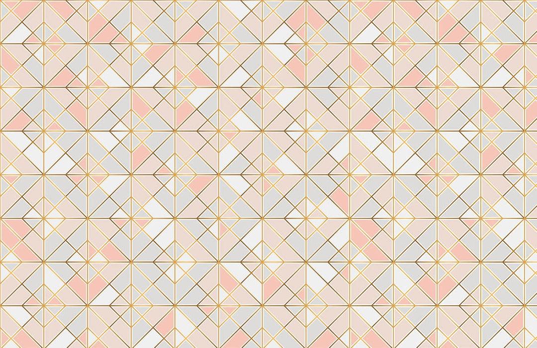 Pastel Geometric Pattern Wallpaper, Modern Gold Lines, Contemporary Home Décor