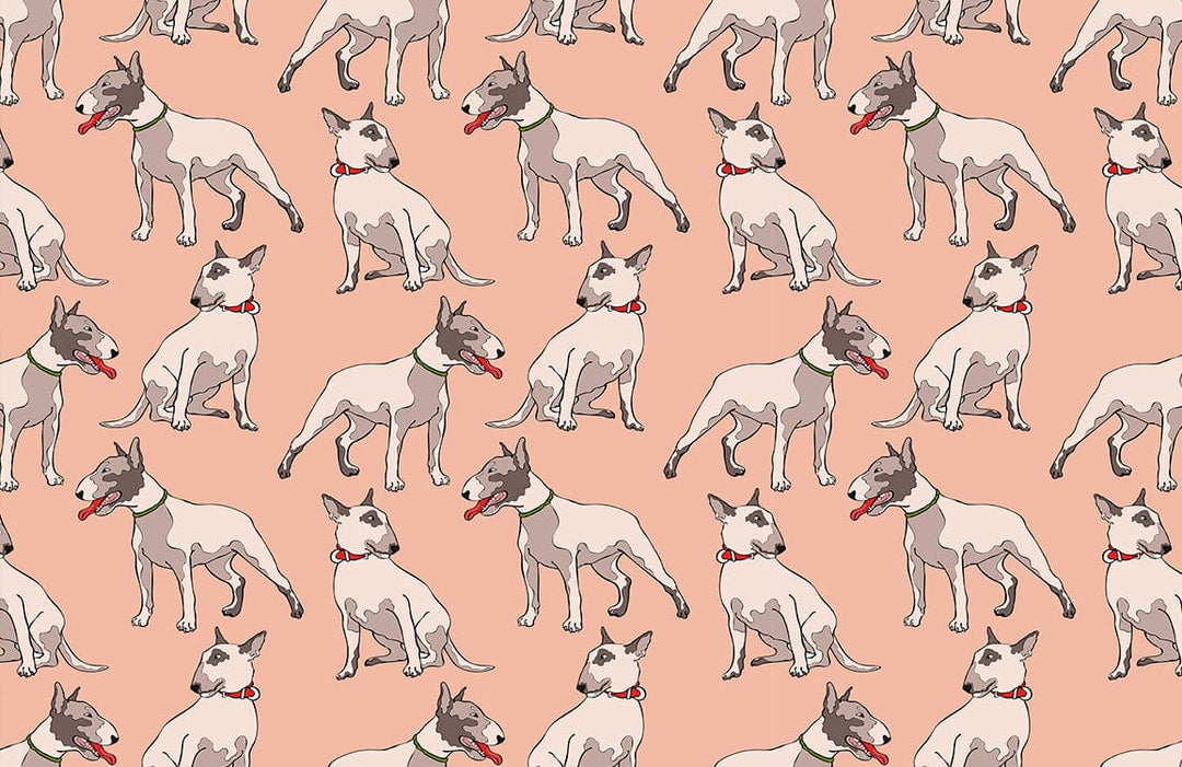 Vintage Pastel Bull Terrier Pattern Wallpaper - Retro Dog Lover's Delight