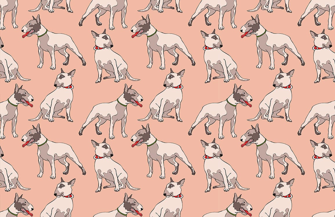 Vintage Pastel Bull Terrier Pattern Wallpaper - Retro Dog Lover's Delight