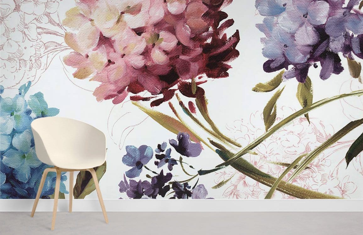 Hydrangea Flower Floral Wallpaper Mural Room