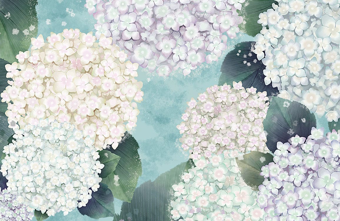 Tranquil Pastel Hydrangeas Floral Mural Wallpaper for Elegant Home Decor