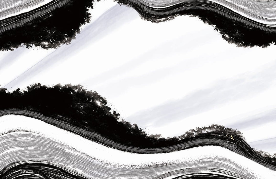 Monochrome Abstract Wave Pattern Mural Wallpaper in Black and White Design