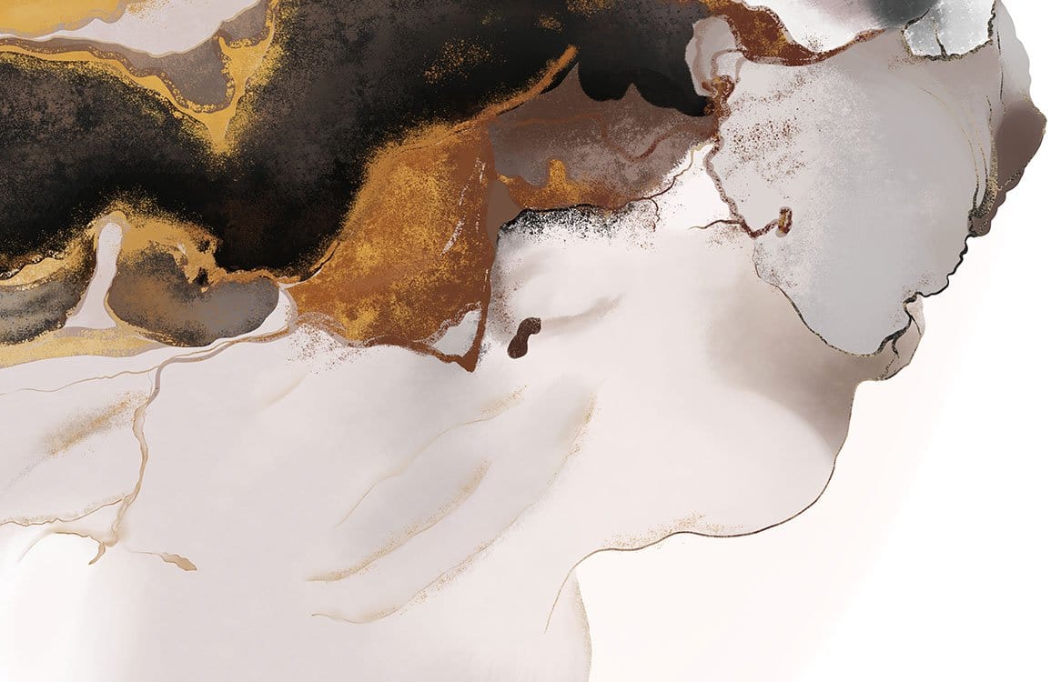 Elegant Earthy Tones Abstract Marble Effect Mural Wallpaper in Black, Gold, and White