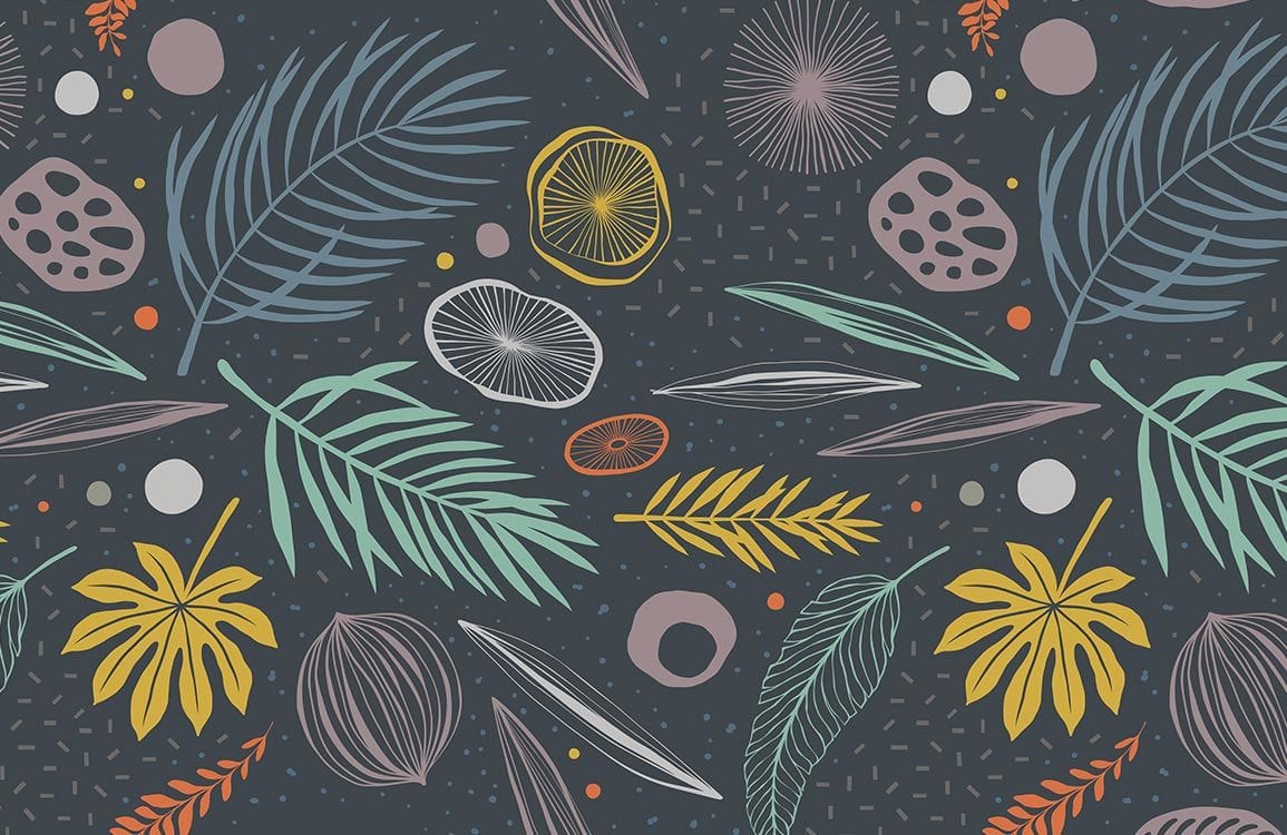 Vibrant Tropical Foliage Patterned Mural Wallpaper in Deep Blue Tones